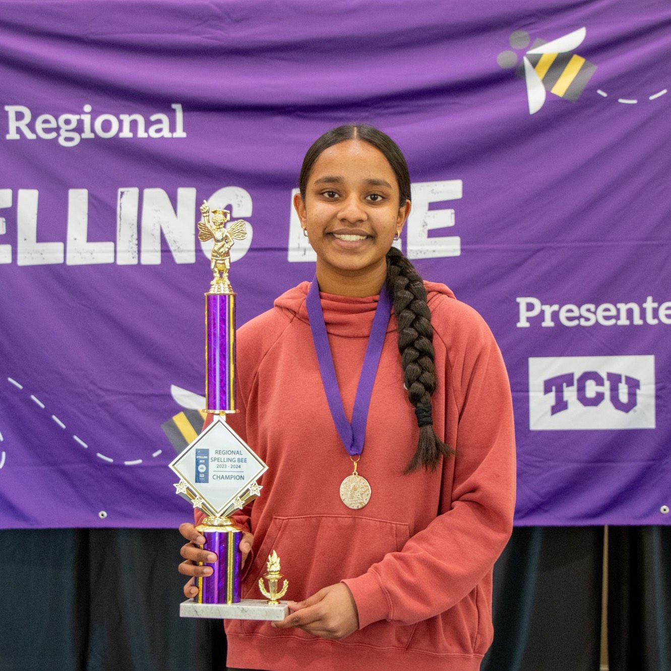 Tanya Kadaru was named the champion of the TCU Regional Spelling Bee, hosted the Scripps Regional Spelling Bee on March 5, 2024